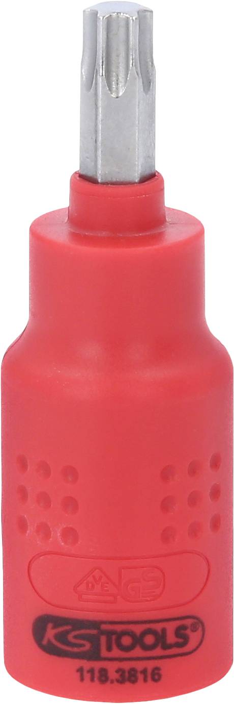Ein roter Schraubendreher mit silberner Spitze und KS Tools Logo.