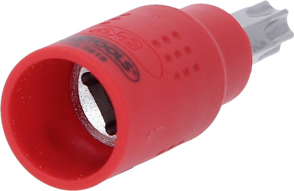 Roter Schraubendreheraufsatz mit T-förmiger Spitze, geeignet für spezielle Schrauben.