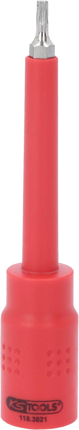 Roter Spannungsprüfer mit isoliertem Griff und Prüfspitze.