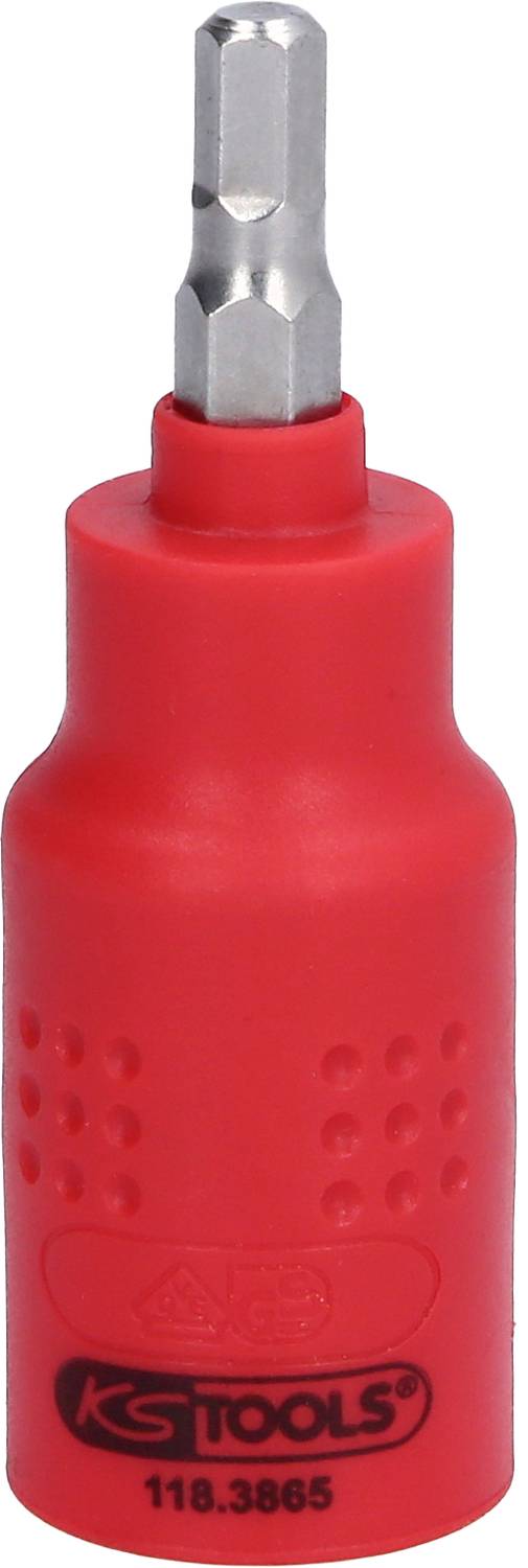 Roter VDE-Schraubendreher-Bit mit KS Tools-Logo, speziell zur sicheren Arbeit an elektrischen Anlagen geeignet.