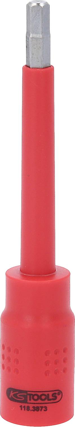 Ein rot isolierter Schraubendreher mit Sechskantkopf, geeignet für Arbeiten an elektrischen Anlagen.
