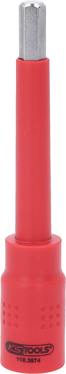 Roter Schraubendrehereinsatz mit grauem, bajonettförmigem Kopf, geeignet für spezielle Schrauben oder Bolzen, von KS Tools.