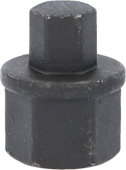 Schwarze, zylindrische Plastikabdeckung mit kleinem quadratischen Stift oben, vermutlich ein Schutzstopfen oder Kappenverschluss.