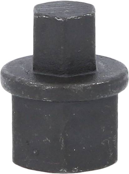 Eine schwarze, sechskantige Stecknuss, designed zur Benutzung mit einem Steckschlüssel, aufrecht stehend.