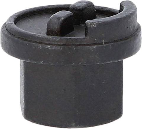 Schwarzer zylindrischer Metallstopfen mit zwei erhöhten Griffflächen oben, möglicherweise zum Versiegeln oder Verschließen.