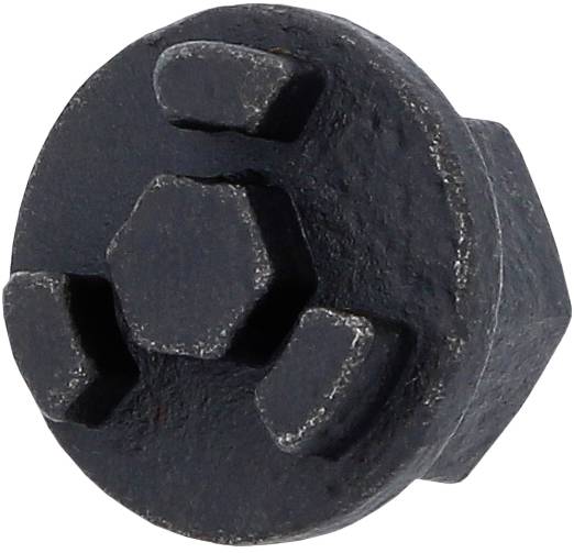 Ein schwarzer Fünfstern-Sicherheitsschraubenkopf mit unregelmäßigen Kanten, geeignet für spezielle Schraubenanwendungen.
