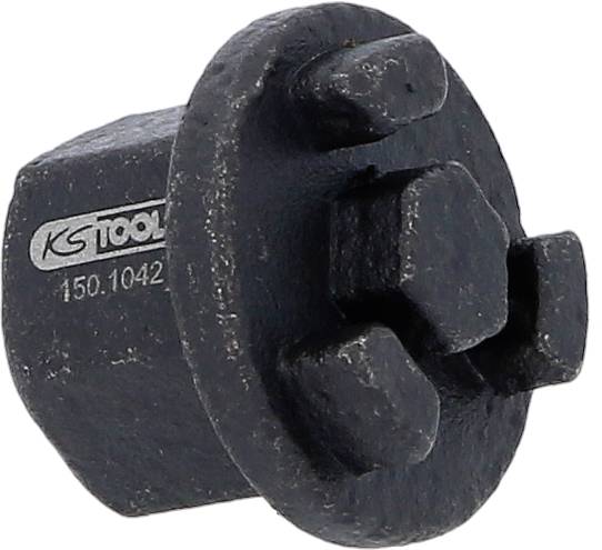 Schwarzer Werkzeugaufsatz mit vier zylindrischen Zapfen, geeignet für spezielle mechanische Anwendungen. Marke 'KS Tools'.