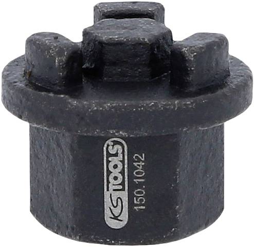 Ein schwarzer Sechskant-Düsenstock mit vier gerippten Griffen und der Aufschrift 'KS Tools 150.1042' auf der Seite.