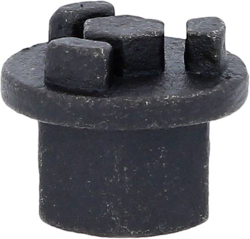 Ein schwarzer Metallzylinder mit mehreren rechteckigen Erhebungen auf der Oberseite, möglicherweise ein mechanisches Teil.