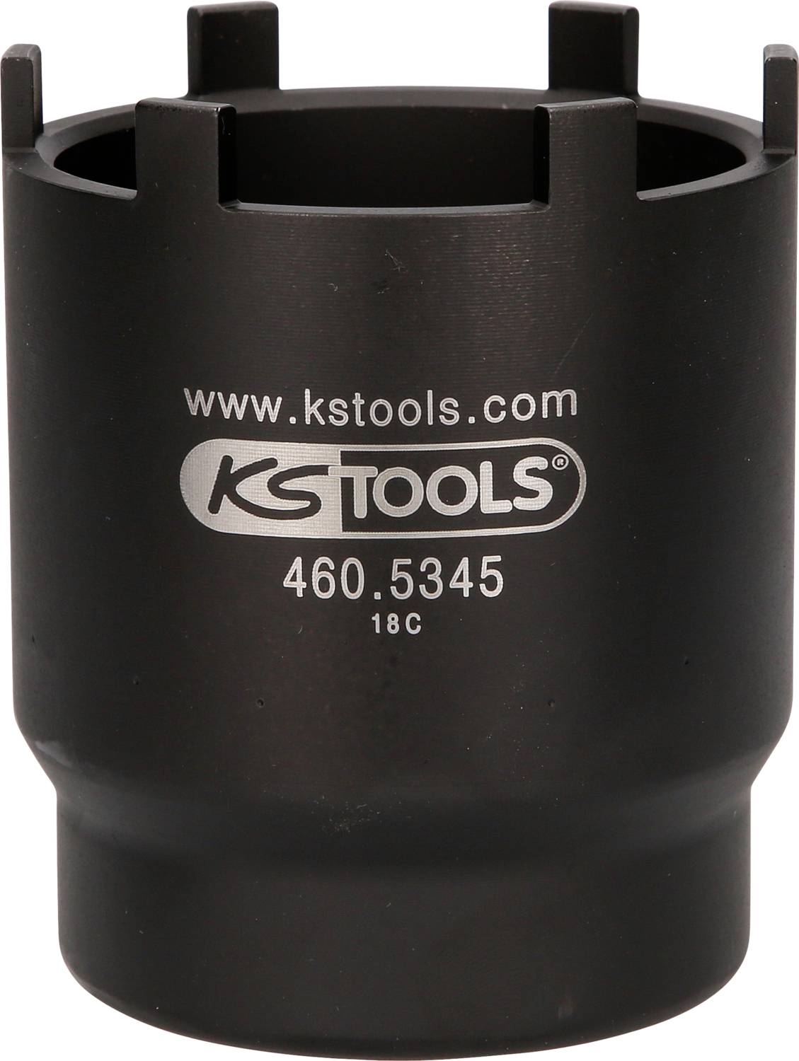 Schwarzer Steckschlüssel von KS TOOLS mit Produktnummer 460.5345 und Webseite www.kstools.com, für mechanische Anwendungen.