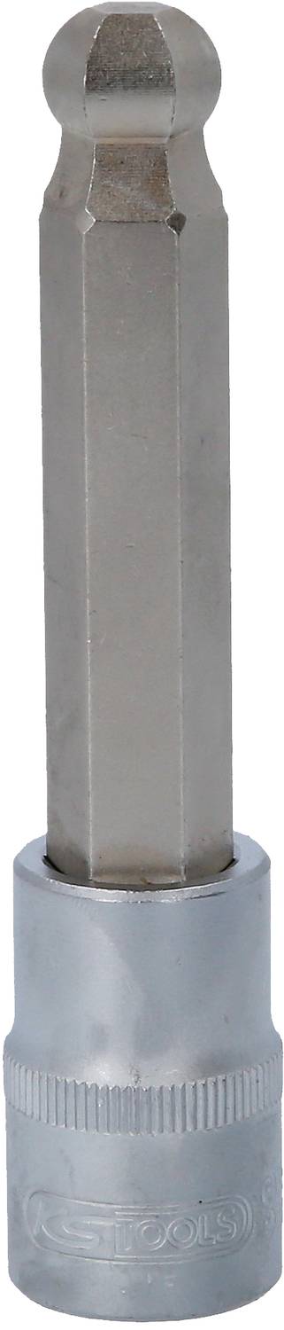 Sechskant-Bithalter aus Metall, zylindrische Form mit verlängertem Schaft. Geeignet für den Einsatz in Werkstatt oder Handwerk.