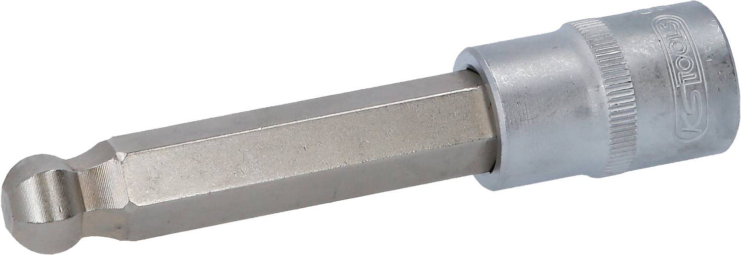 Ein Steckschlüsselaufsatz mit einem Sechskantkopf, hauptsächlich aus Metall, verwendet für handwerkliche Arbeiten oder Reparaturen.