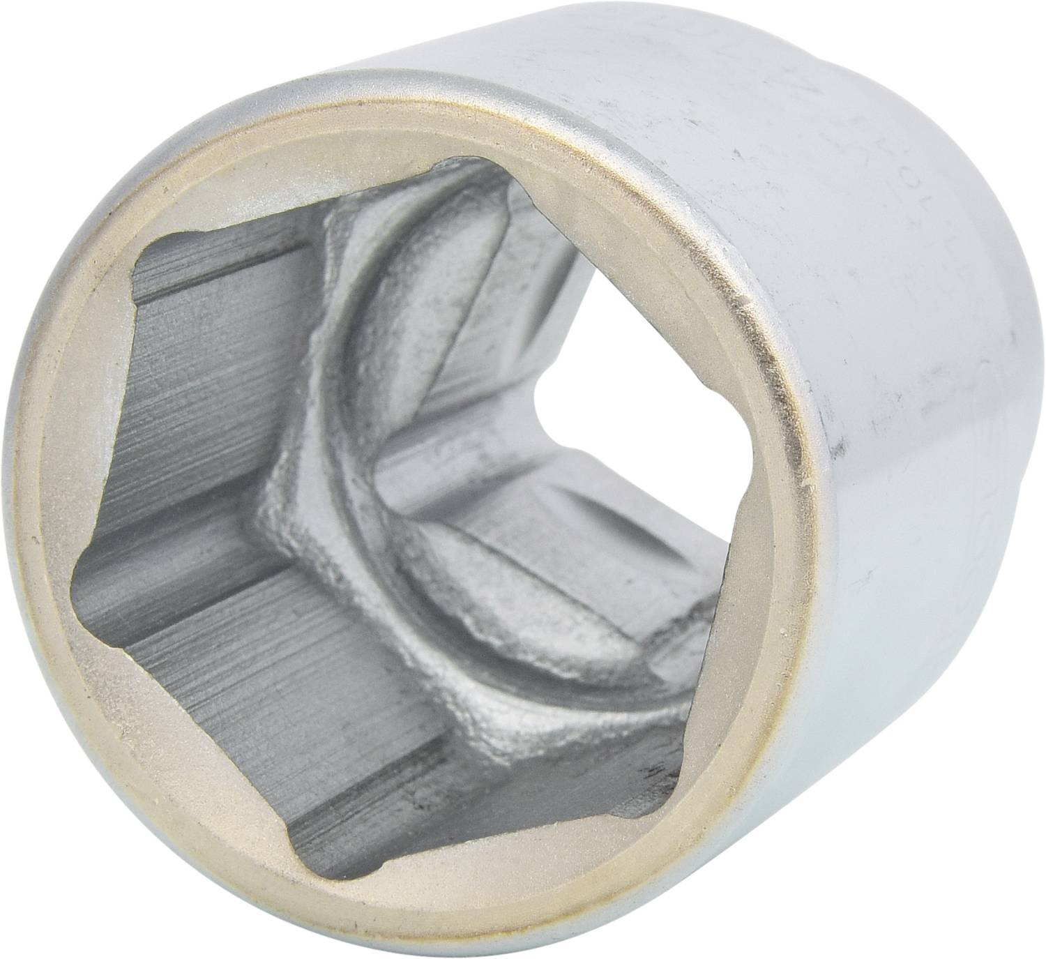 Metallischer Steckschlüsselaufsatz mit sechseckiger Innenform, geeignet zum Lösen oder Festziehen von Schrauben mit passendem Profil.