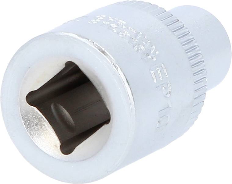 Eine silberne sechskant Steckschlüssel-Sechskantmutteraufsatz, häufig genutzt in der Werkzeugtechnik.