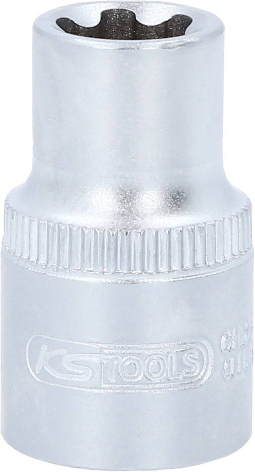 Steckschlüssel-Einsatz aus Metall mit geriffeltem Griff und eingeprägtem Logo 'KS Tools'. Wird zum Festziehen von Schrauben verwendet.