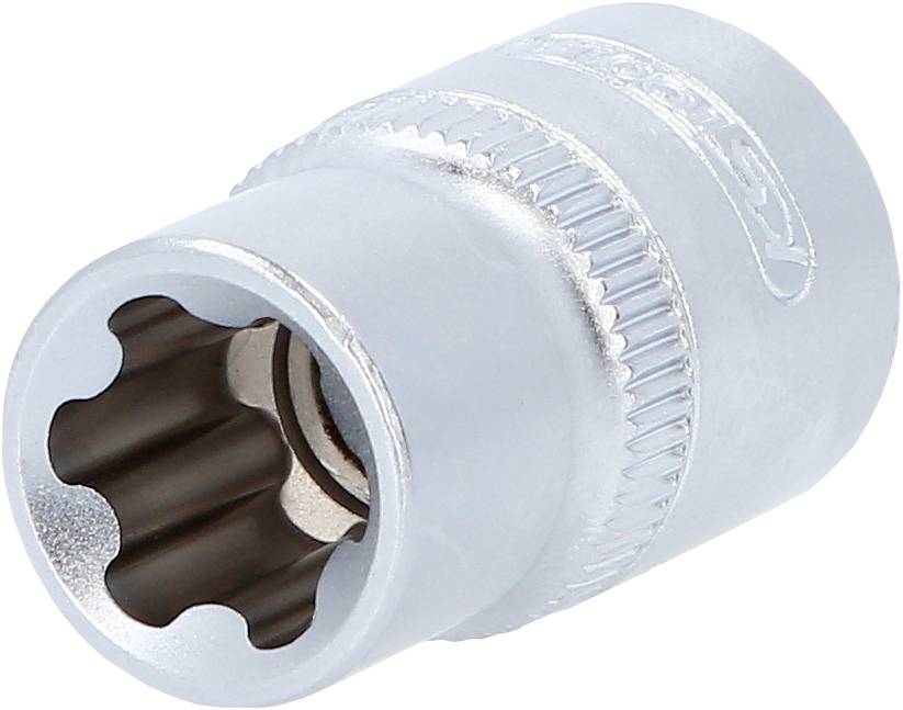 Eine silberne Sechskant-Steckschlüsselbuchse, meist für Schraubenschlüssel oder Ratschen verwendet.