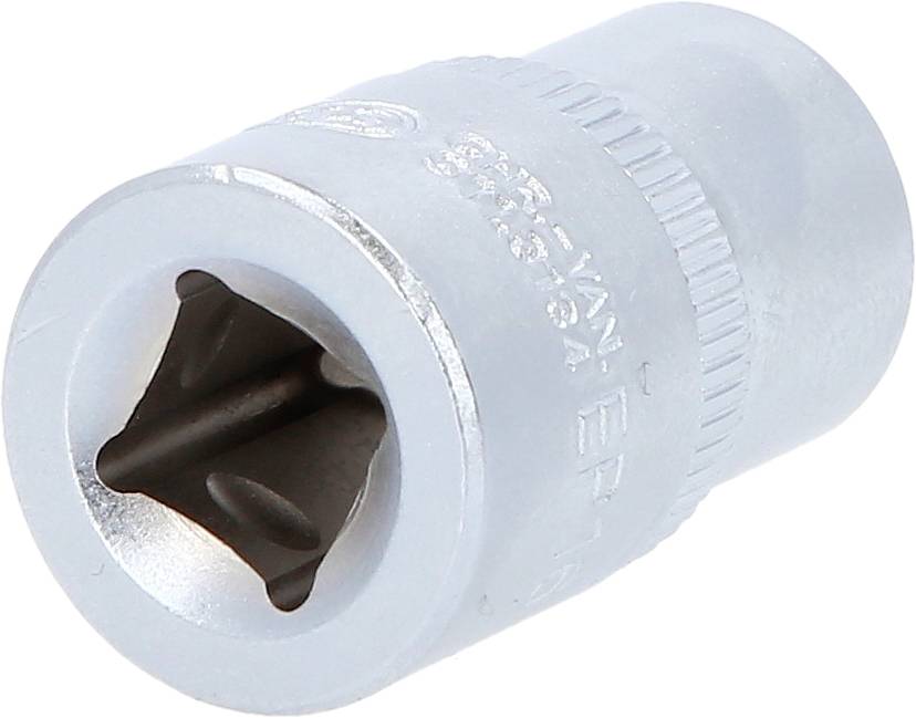 Metallische Stecknuss für Werkzeuge, zylindrisch, mit sechskantigem Innenprofil, geeignet zum Anziehen oder Lösen von Schrauben.