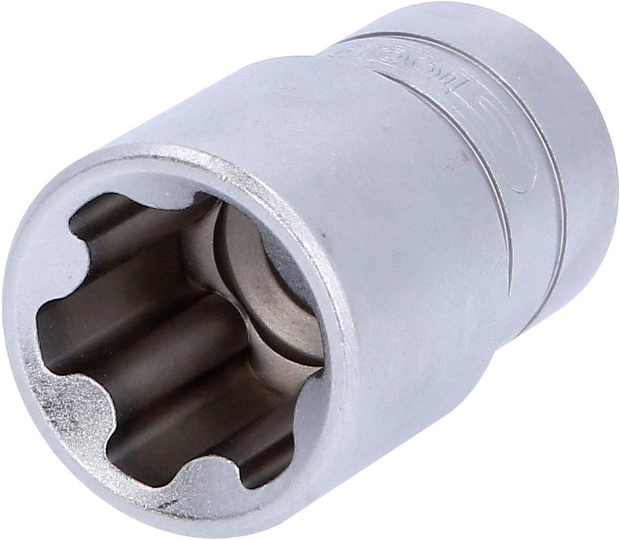 Ein metallischer Steckschlüsselaufsatz in zylindrischer Form.