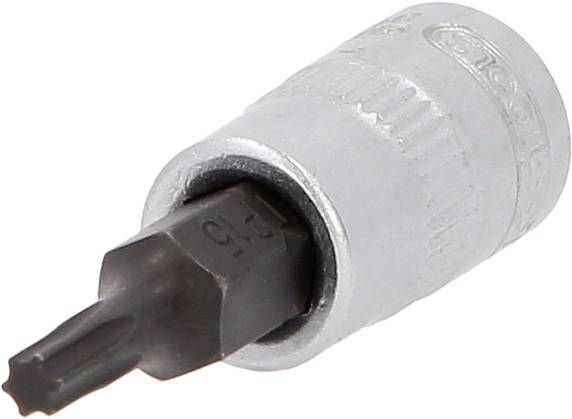 Ein Steckbit mit Sternprofil, geeignet für Schraubarbeiten, in einem metallischen Halter.