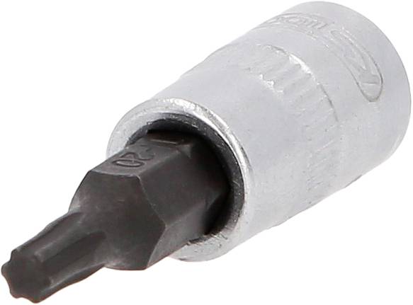 Bitaufsatz für einen Schraubendreher, sechskantförmiger Schaft aus Metall, geeignet für Torx-Schrauben.