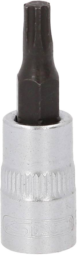 Ein silberner Aufsatz mit einem schwarzen Sechskantkopf, der für den Einsatz mit Werk- oder Elektrowerkzeugen geeignet ist.