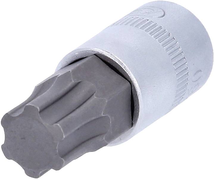 Im Bild ist ein Steckschlüsselaufsatz mit gewelltem Profil zu sehen, der für Spezialschrauben verwendet wird.