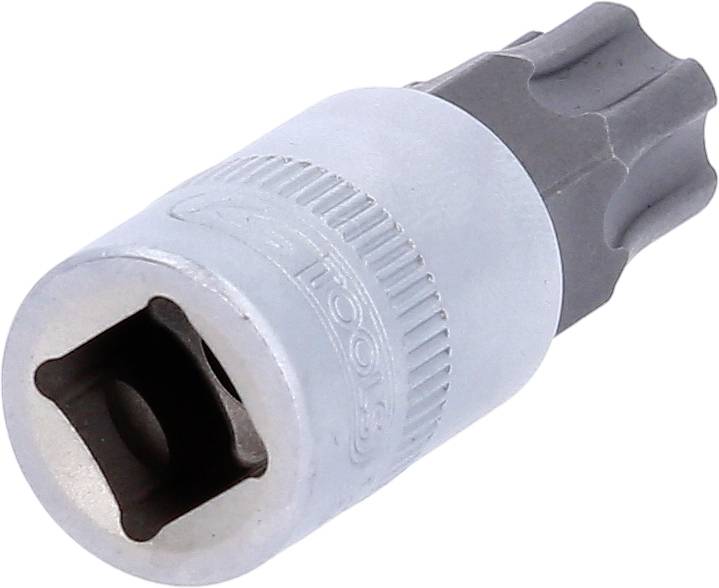 Metallbit mit Riffelung und sechseckigem Ende, oft für Schraubverbindungen in Werkstätten verwendet.