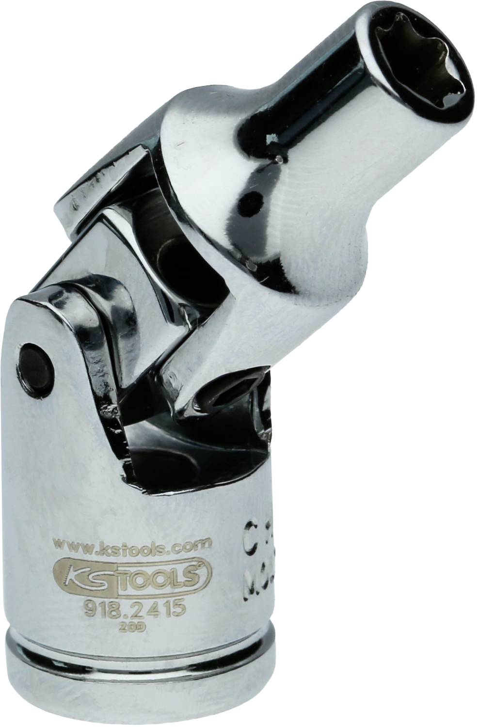 Chromfarbige Kardangelenk-Stecknuss mit 3/8 Zoll-Antrieb, Markierung KS Tools, Artikelnummer 918.2415.