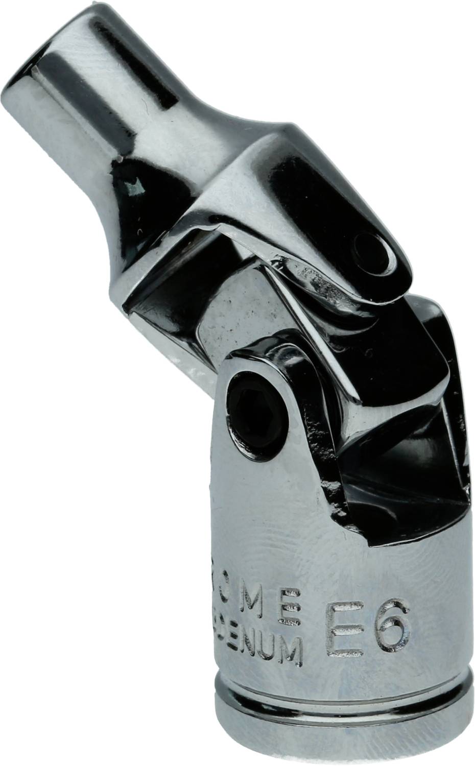 Metallisches Gelenkstück, vermutlich ein Werkzeugadapter, mit beweglicher Verbindung für vielseitige Einsatzmöglichkeiten.