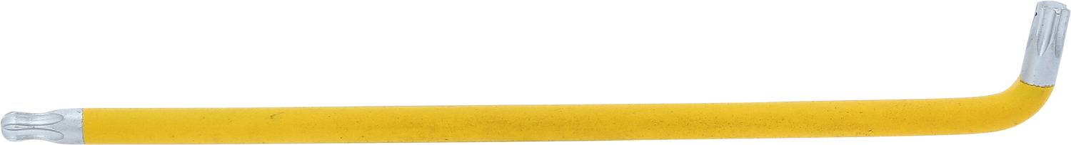 Ein gelber Brecheisen mit einem gekrümmten Ende.