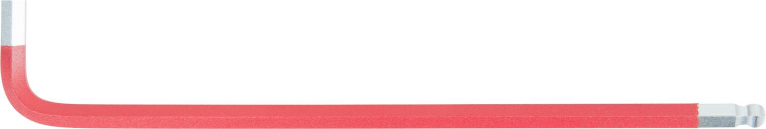 Ein roter Winkelschlüssel mit silbernen Enden liegt horizontal. Er wird für das Anziehen oder Lösen von Schrauben verwendet.