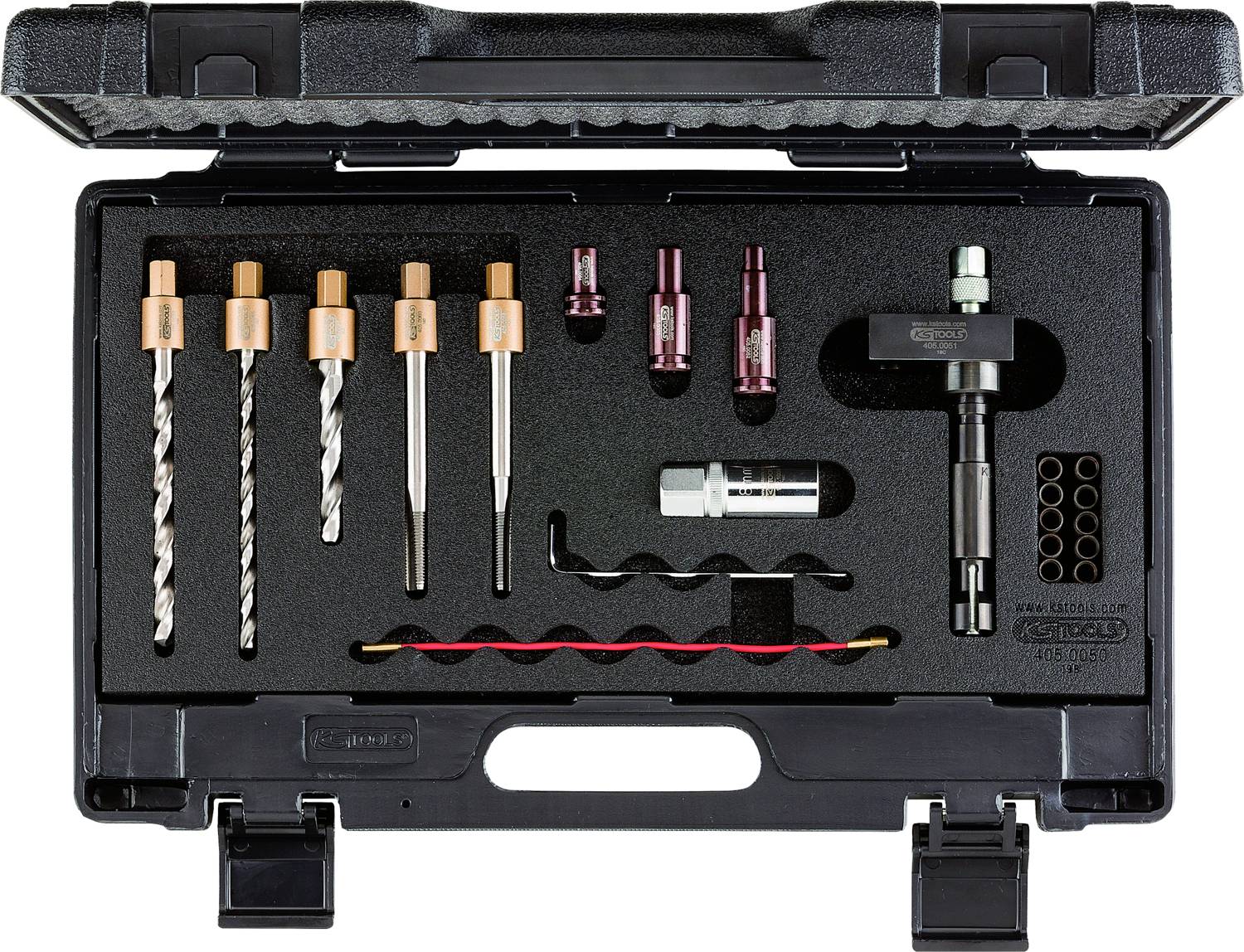 KS Tools 405.0050 Injektor-Spannschrauben-Ausbohr-Satz, 22-tlg