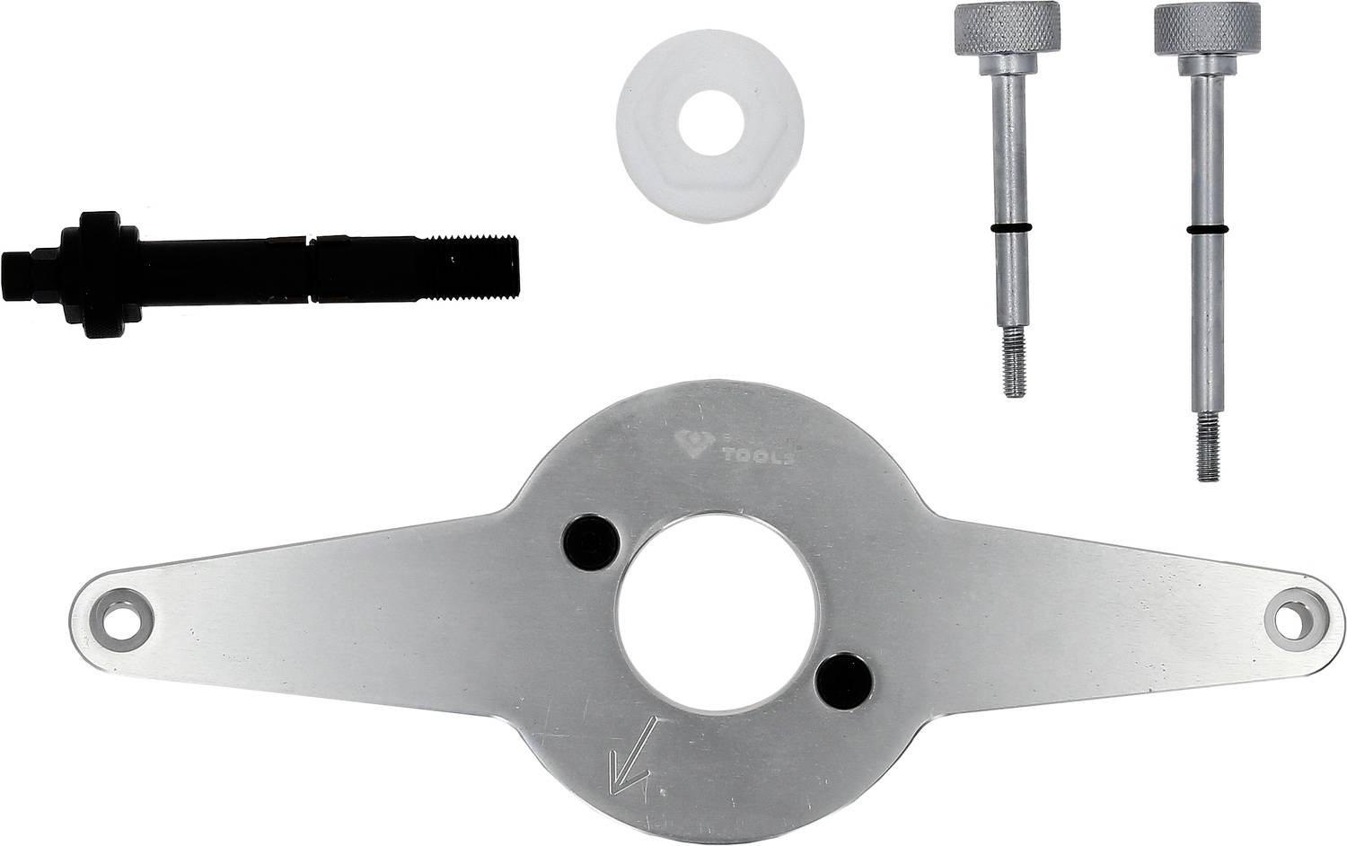 Motoreinstellwerkzeug-Kit: Enthält Adapter, Fixierungen und Schrauben. Wird zur präzisen Wartung und Einstellung von Motorenteilen verwendet.