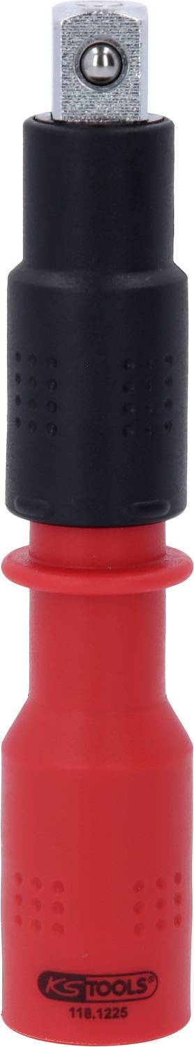 Roter isolierter Steckschlüsseladapter mit schwarzer Spitze und erkennbarem Logo, verwendet zum sicheren Arbeiten an elektrischen Anlagen.