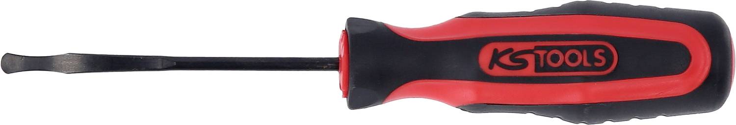 Schraubendreher mit schwarzem Griff und roten Akzenten, auf dem der Schriftzug 'KS TOOLS' zu sehen ist.