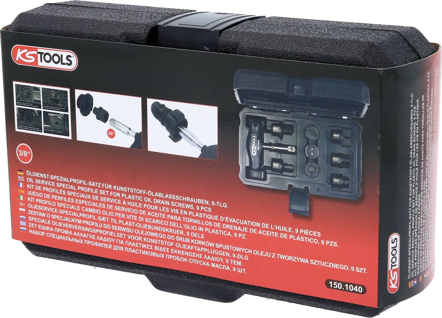 KS Tools 150.1040 3/8" Öldienst-Spezialprofil-Satz für Kunststoff-Ölablassschrauben, 9-tlg