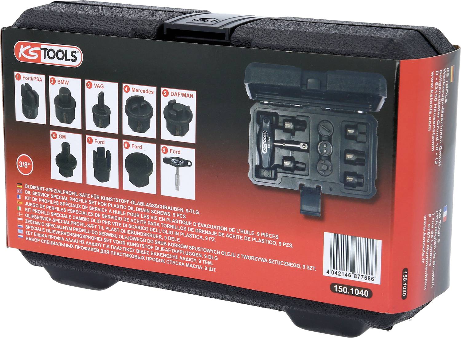 KS Tools 150.1040 3/8" Öldienst-Spezialprofil-Satz für Kunststoff-Ölablassschrauben, 9-tlg