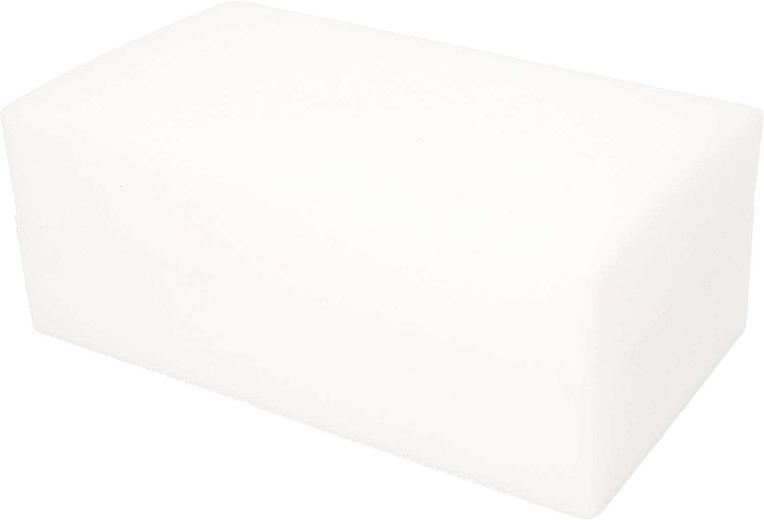 Ein rechteckiger, weißer Reinigungsschwamm aus Melaminharz liegt auf einer Fläche. Hauptsächlich zur Entfernung schwieriger Flecken verwendet.