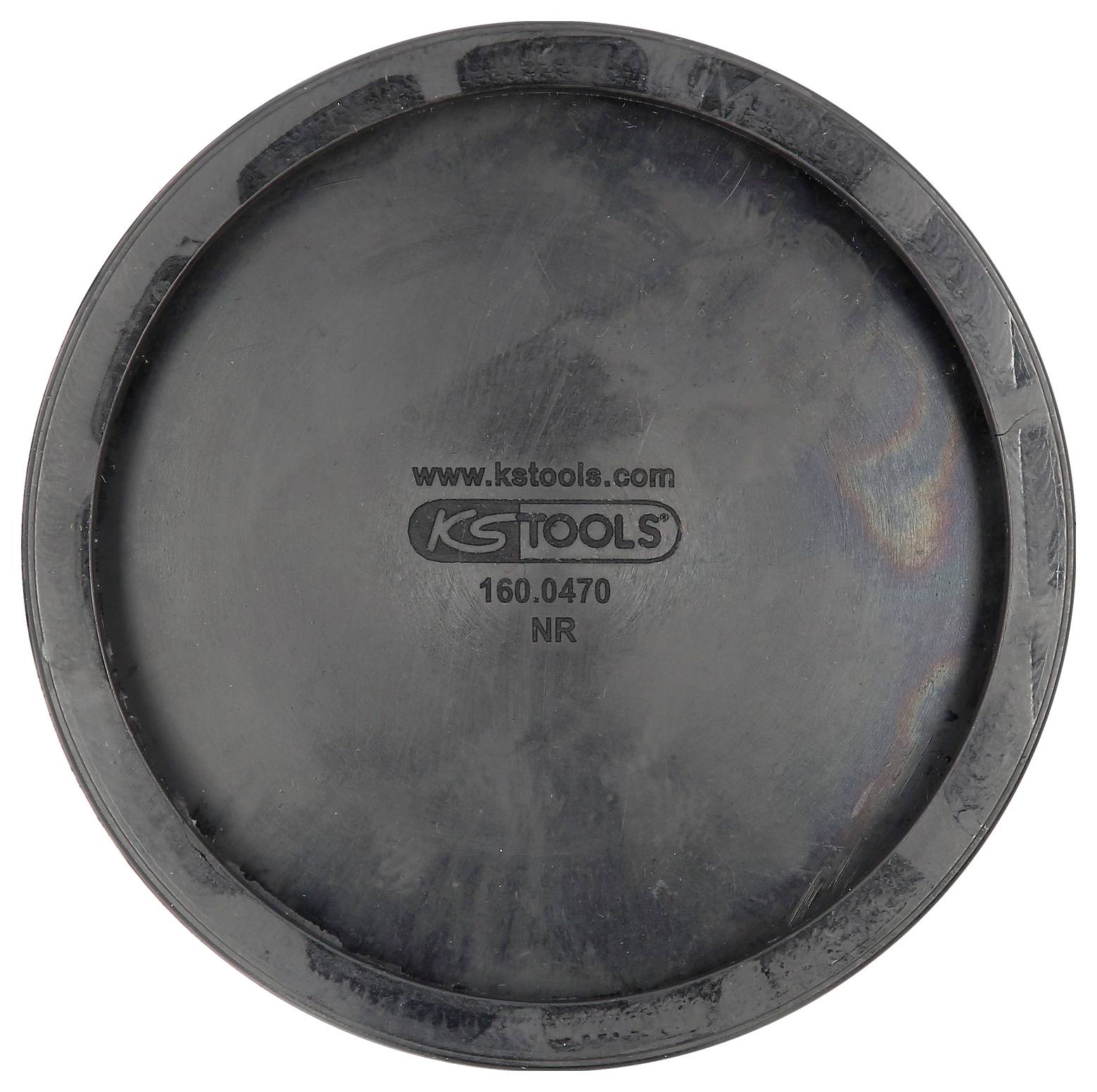 Schwarzes, rundes Werkzeugteil mit der Aufschrift KS TOOLS 160.0470 NR in der Mitte.