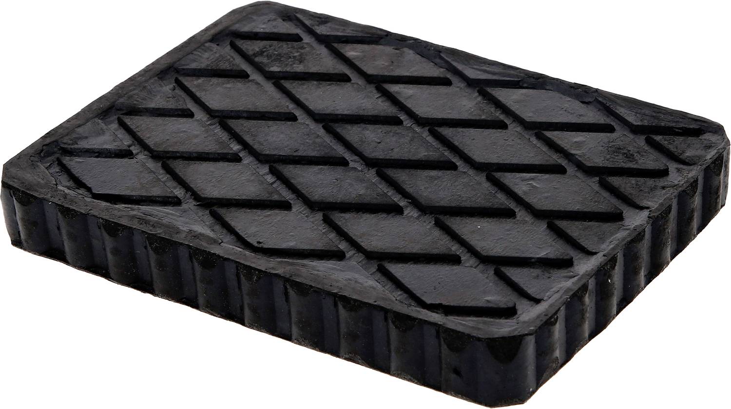 Ein rechteckiger, schwarzer Gummiblock mit rautenförmigem Muster, das als rutschfeste Unterlage dient.