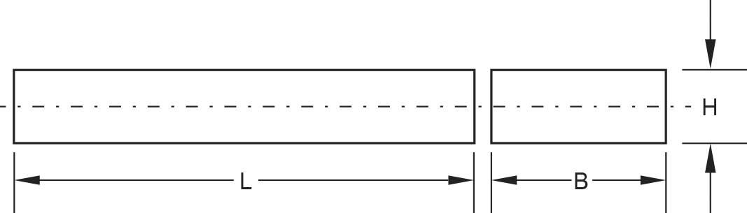 Ein Balkendiagramm zeigt zwei horizontale Balken mit den Maßen 'L', 'B' und 'H', die deren Länge, Breite und Höhe bezeichnen.