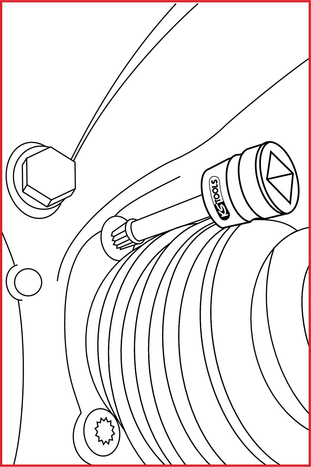 Ventil und Werkzeug zur Einstellung, eingebaut in einen spezielles Gerät, möglicherweise Teil eines technischen oder mechanischen Systems.