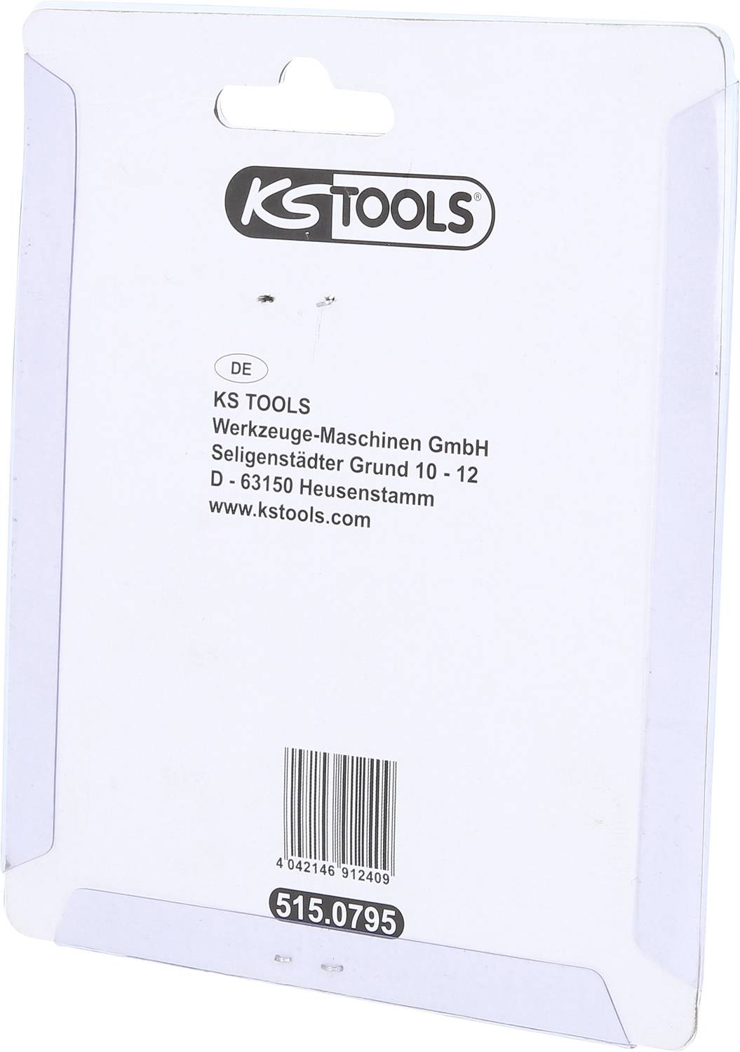 Plastikverpackung mit Logo 'KS TOOLS', Firmenadresse und Barcode.