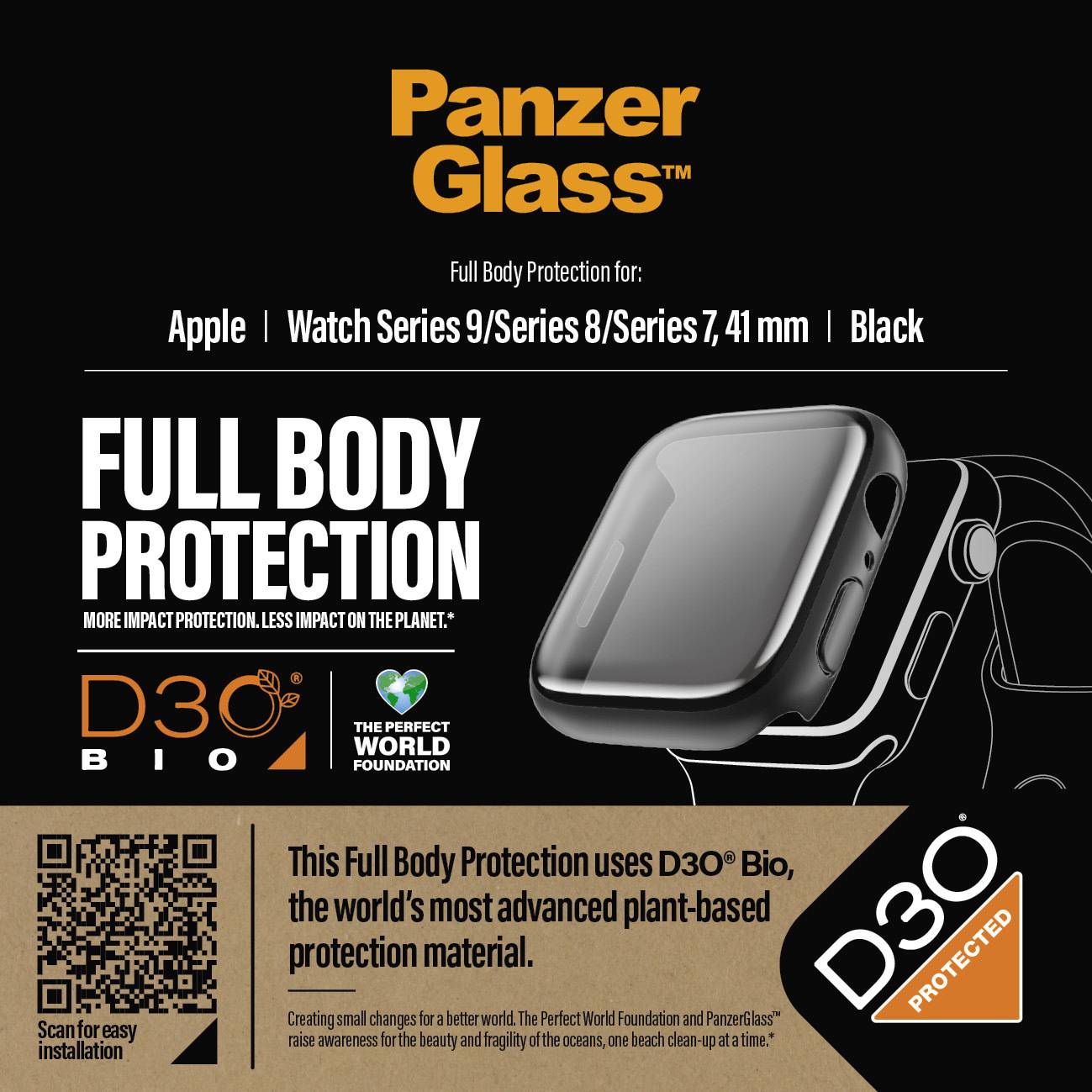 PanzerGlass Bildschirmschutz für Smartwatch - ganzer Körper, mit D3O - Glas -