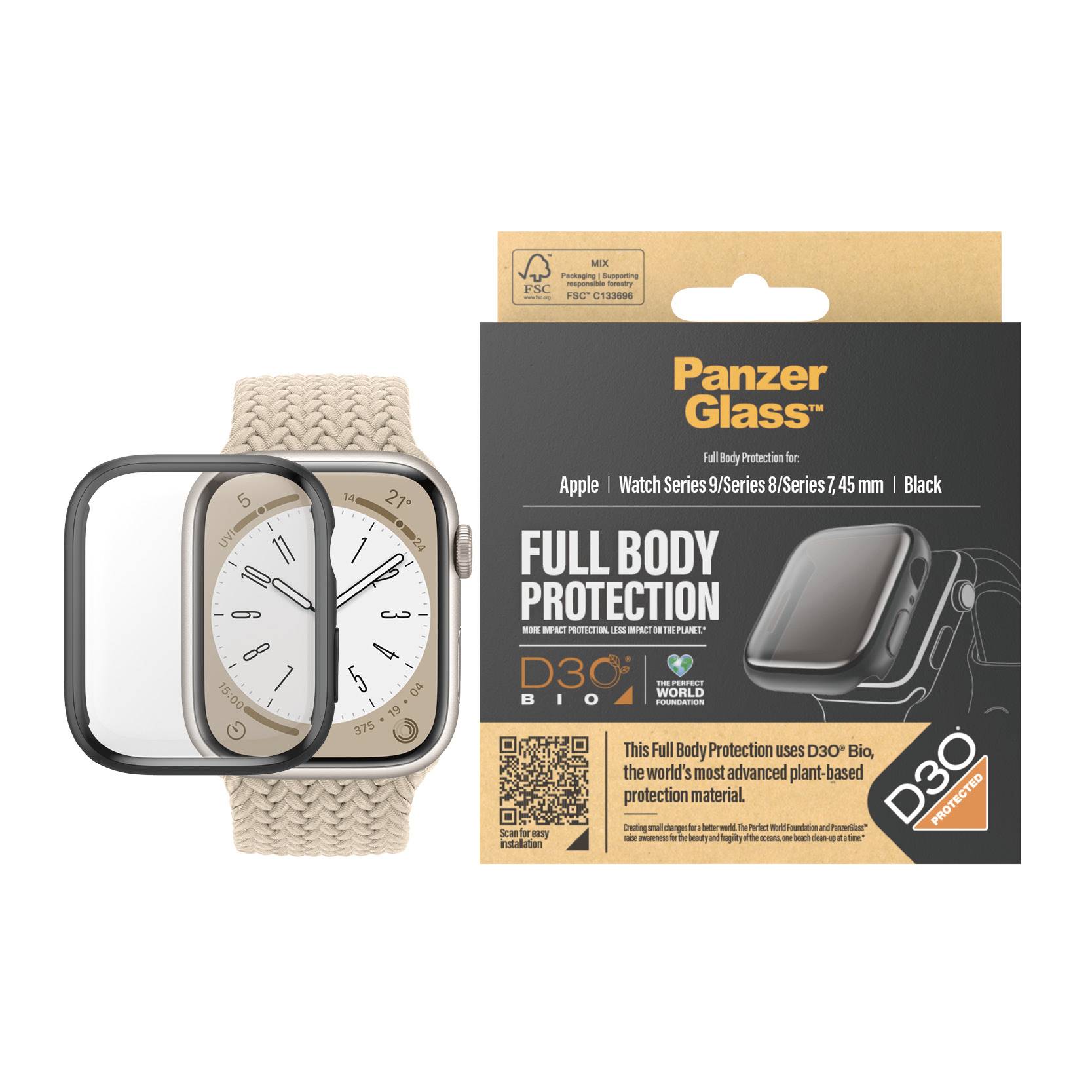 PanzerGlass Bildschirmschutz für Smartwatch - ganzer Körper, mit D3O - Glas -