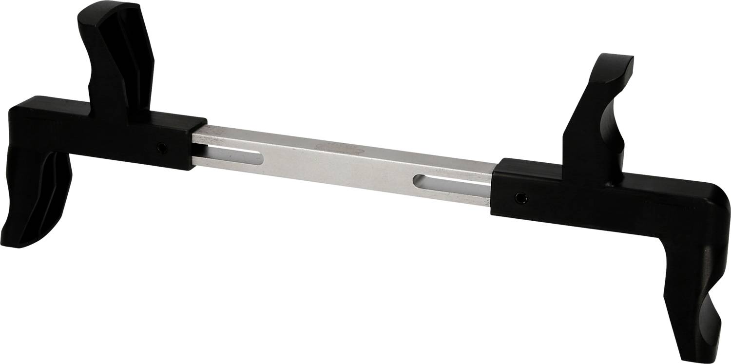 Ein verstellbarer Haltegriff in Schwarz mit Metallstange, geeignet für den sicheren Transport von Glas.
