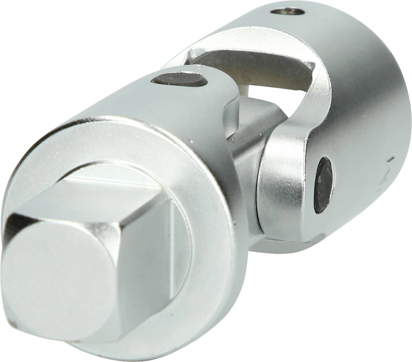 Metallgelenkadapter, glänzend silberfarben, mit sechseckiger und zylindrischer Endung, zur Verbindung von Werkzeugen.