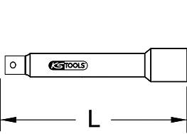 Eine Verlängerungsstange mit der Aufschrift 'KS TOOLS', zeigt eine Vormessung der Länge ‚L‘. Geeignet für Werkzeuge und Maschinenanwendungen.