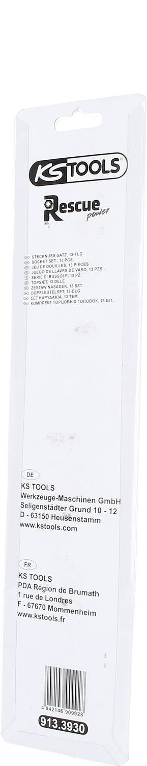 Verpackung eines 'Rescue' Produkts der Marke KS Tools. Enthält eine Beschreibung und Herstellerinformationen auf der Rückseite.