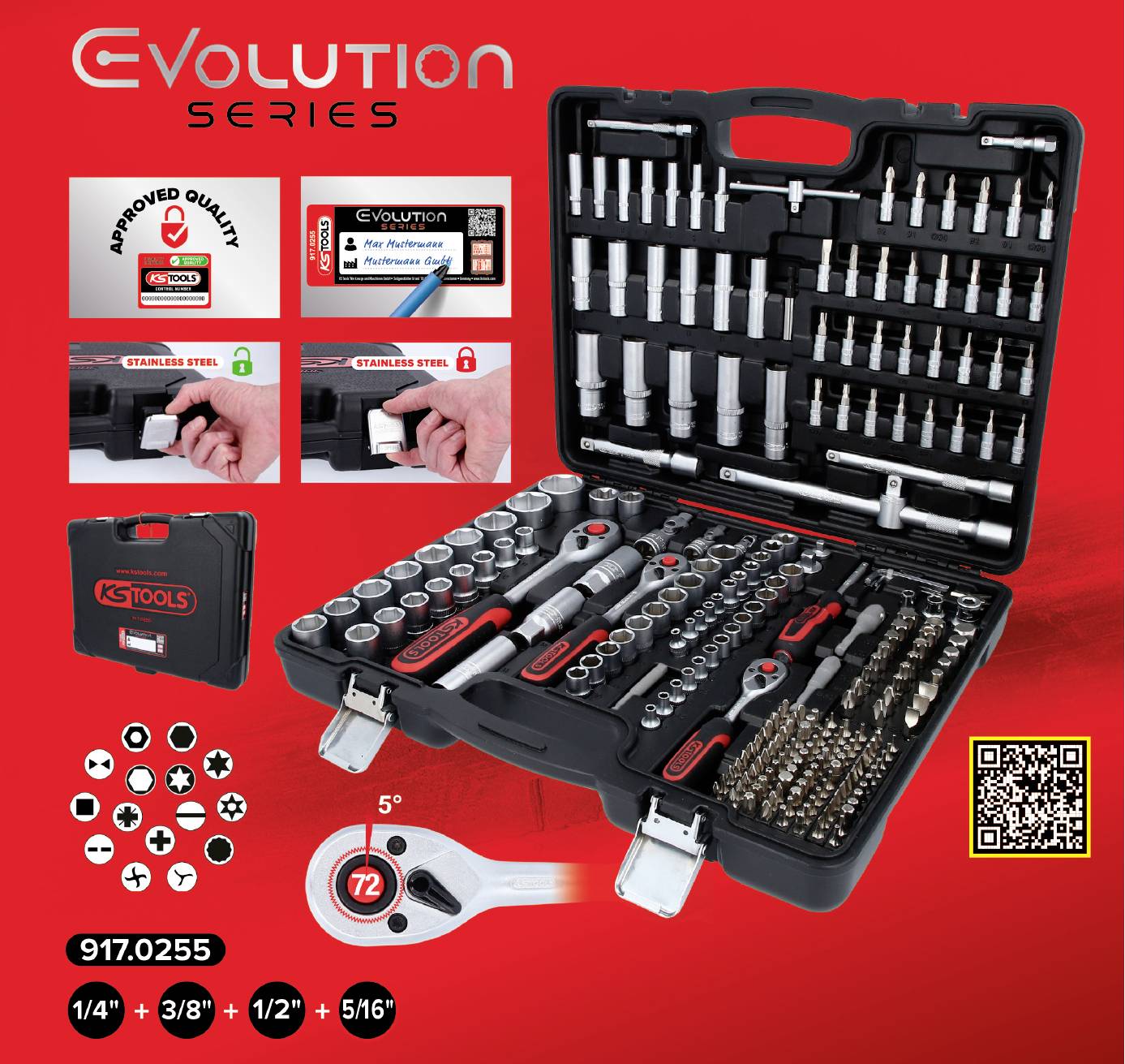 KS Tools 917.0255 Steckschlüsselsatz 1/4", 3/8", 1/2" 917.0255